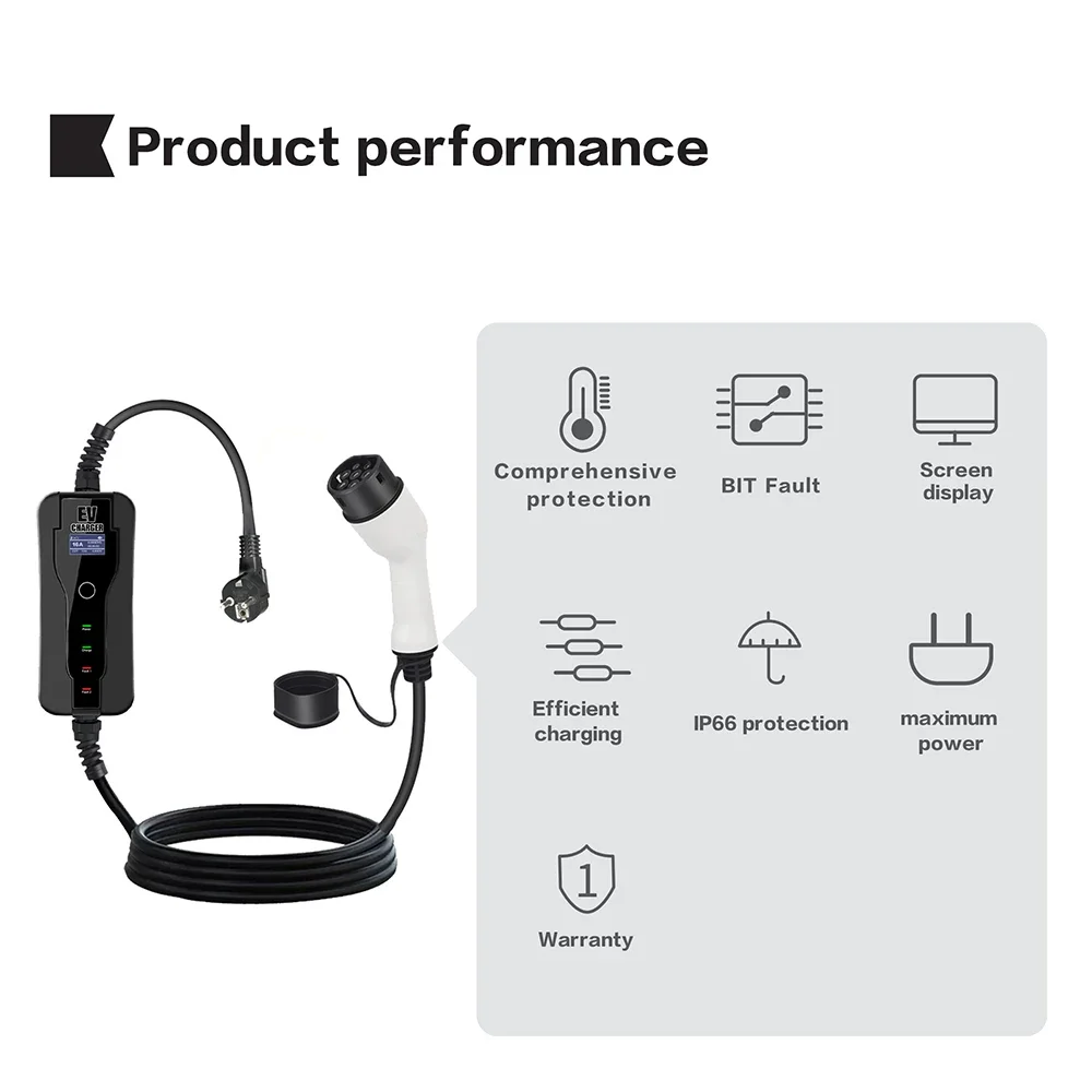 11KW 16A Portable EV Charger T - Type 2 Portable Ev Charger 11Kw Cee recension och pris