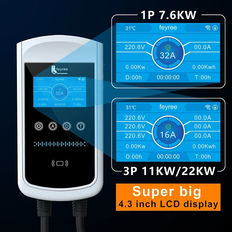 Feyree Type2 EV Charger 32A 7. - Ev Charger Type 2 22Kw 32A 3 Phase recension och pris